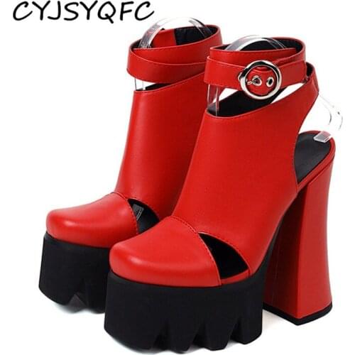 CYJSYQFC Romen Style Ankle Strap Women Shoes Sexy Round Toe Slingback Super High Heels Platform Ladies Shoes For Luxury Trendy