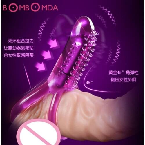 Sex Vibrator Double Ring Male Longer Lasting Sex Crystal Vibrator Cock Ring Penis Rings Vibrating Sexy Toys,Sex Toys for Men O3