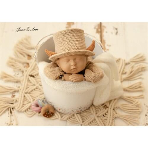 Year of the ox gentleman British style handmade knitted dress hat set new baby one piece suit newborn photography props
