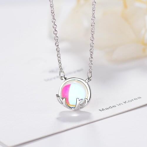 Vintage 925 Sterling Silver Round Colour Crystal Pendants And Necklaces For Women Wedding Party Fashion Jewelry Free Shipping