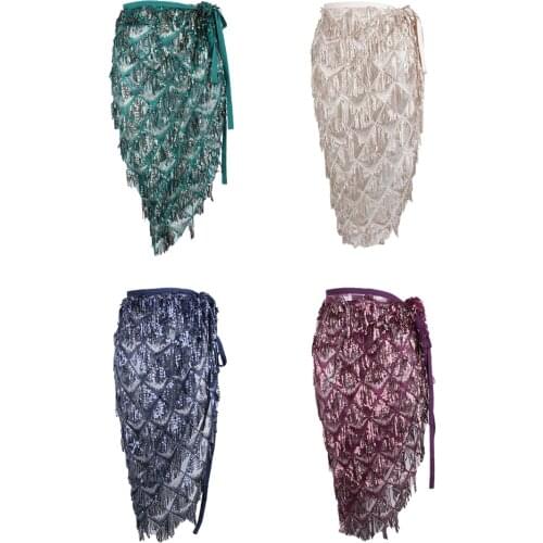 Womens Long Hip Scarf for Belly Dance Costume Dancewear with Sequin Tassel