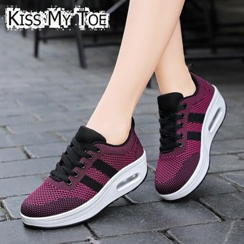 2021 Fashion Casual Mesh Breathable Swing Wedges Women Shoes Sneakers Height Increasing Chaussure Femme Platform Ladies Trainers