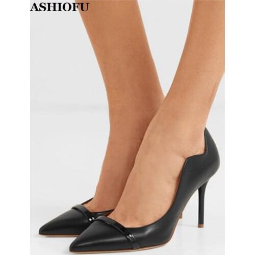 ASHIOFU Handmade New Womens High Heel Pumps Office&Career Slip-on Shoes Stiletto Pointed-toe Evening Fashion Pumps Court Shoes