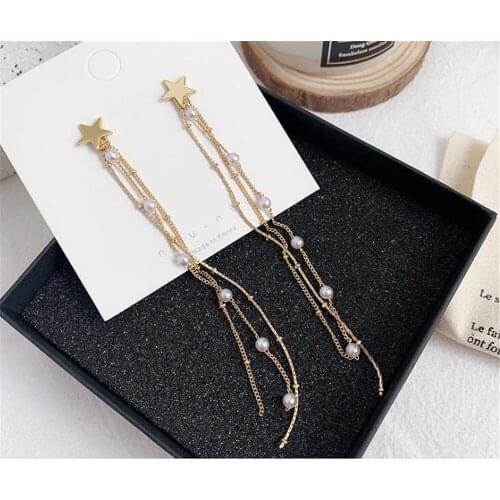 Star Drop Earrings for Women pearl Long Tassel Earring Jewelry Accessories B1086