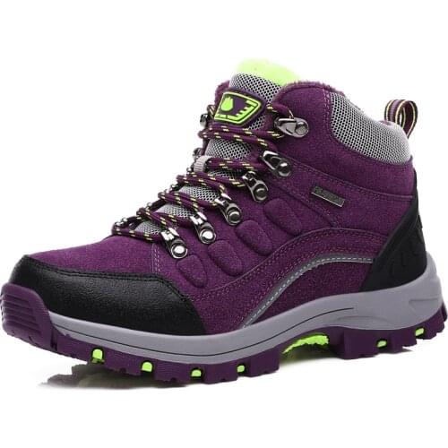 Winter High Top Hiking Shoes Women Waterproof Trekking Boots Men Hunting Climbing Shoes Warm Plush Outdoor Sport Shoes Mujer