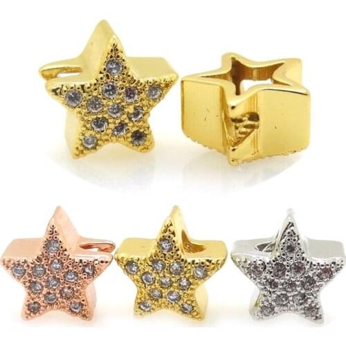 Free Shipping Wholesale 7mm*7mm Mixed Color 18k gold Plated Micro Pave Crystal CZ Star Spacer Beads Jewelry Metal Beads 10pcs