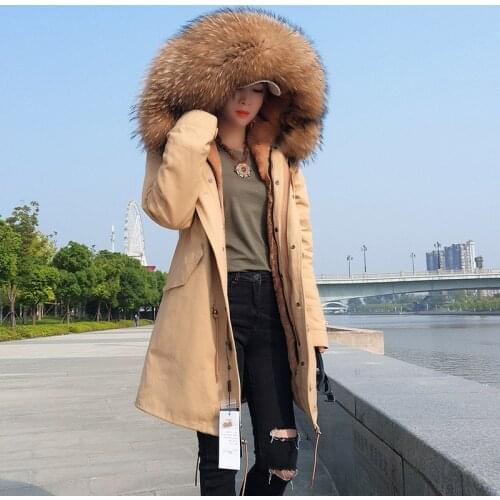 2020 NewWomen Winter Jacket Detachable Lining Army Green Color Large Real Raccoon Fur Hooded Coat Outwear Long Parka Brand Style