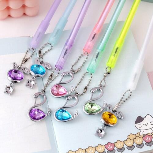36 pcs/lot New Swan Rabbit Crystal Pendant Gel Pen Cute 0.5mm black ink Signature Pens School writing Supplies Promotional Gift