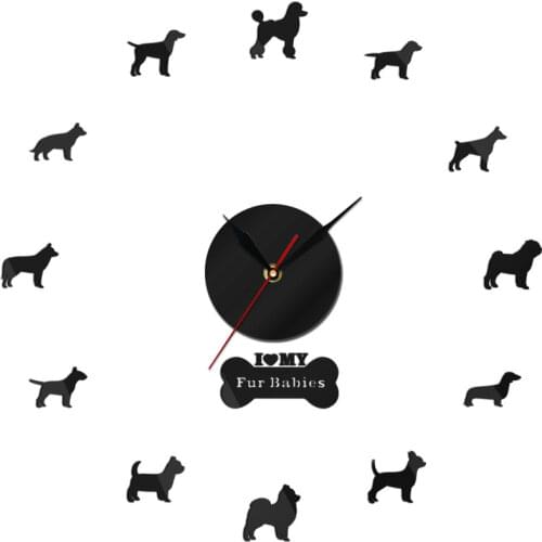 Poodle Pitbull Siberian Husky Jack Russel DIY 3D Wall Clock Doberman Pomeranian Rottweiler Dog Puppy Mirror Acrylic Watch