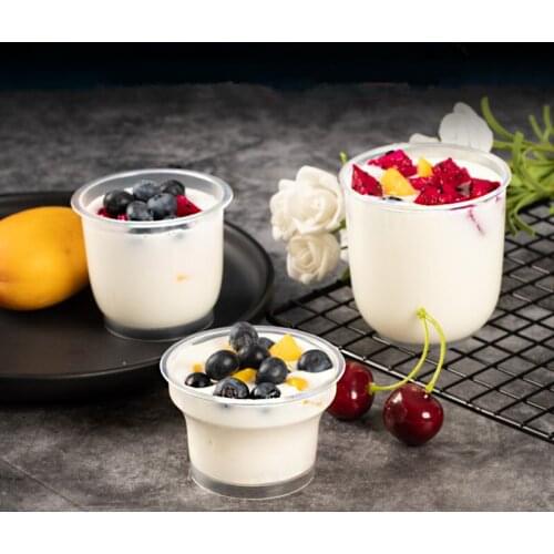 50pcs High temperature resistant baking pudding cup 100ml 200ml yogurt disposable thick plastic dessert ice cream cup with lid