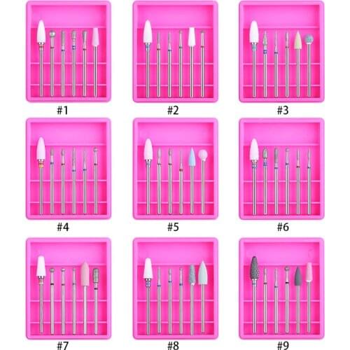 6ps/set ceramic nail art drill bits set cuticle nail drill bits nail storage case organizer tools nail bit for electric drill