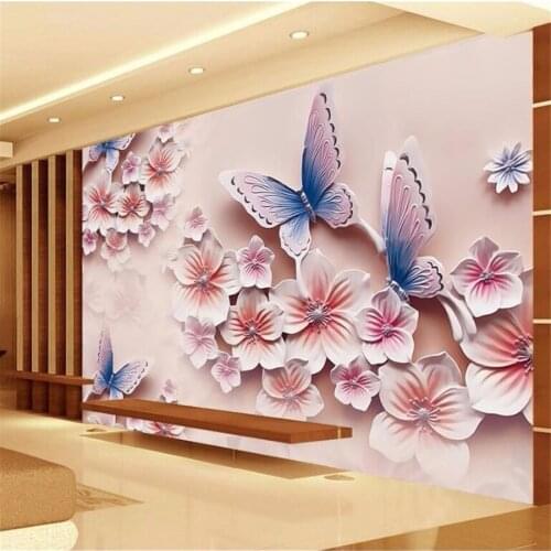 Beibehang Custom wallpaper 3d mural embossed stereo romantic butterfly orchid mural TV background wall papers home decor mural