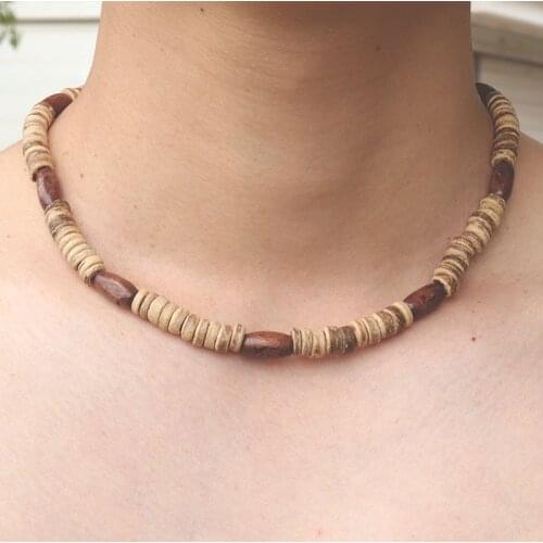 Bohemia Mens Choker Necklace 100% Natural Wood Necklace For Hombre 4mm Onyx Stone Necklace Beads Hiphop Rock Necklace Charms