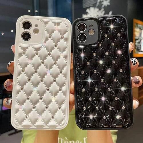 Luxury high quality rhombic leather phone case for iPhone 12p 12 11 11p rhinestone sheepskin rhombus phone case for iPhone 7 8 X
