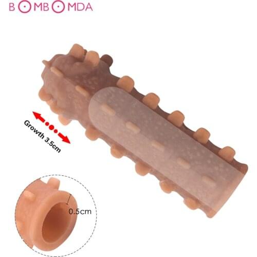 Man Penis Sleeve Extender Sex Toy For Men Penis Rings Silicone Particle Reusable Condoms Penis Cover Male Penis Enlarger Sleeves