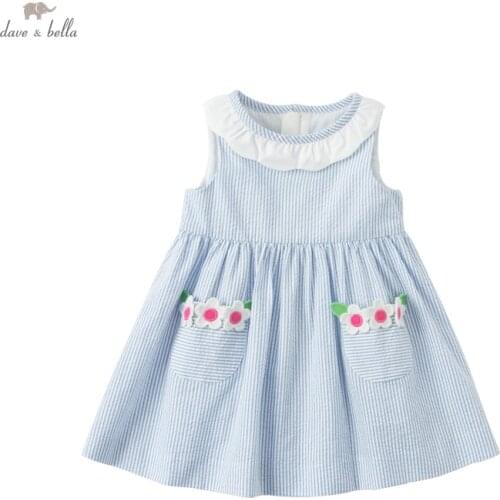 DB17268 dave bella summer baby girls cute floral striped dress children fashion party dress kids infant lolita clothes