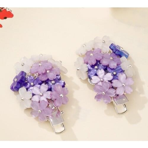 FORSEVEN Ancient Chinese Style Pink Flower Hairpins Cosplay Hanfu Dress Side Clips for Women Girls Decor Jewelry for Hair