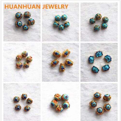 Grace Butterfly Various Shapes Cloisonne Accessories Women Bracelets Necklace Jewelry Making Spacers Beads Diy Findings 5pcs/Bag