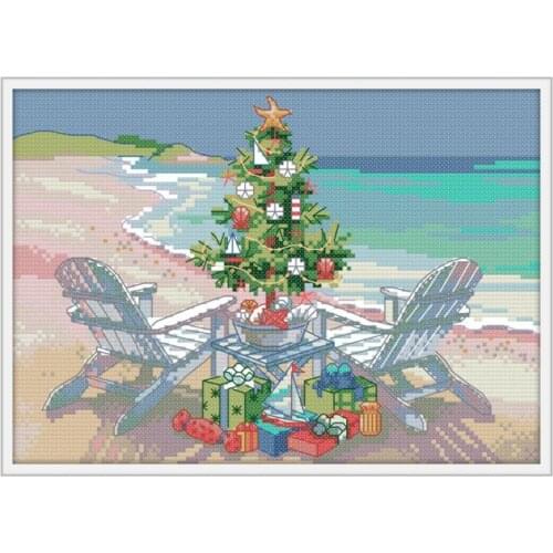 Joy Sunday Christmas tree gift Printed Fabric 14CT Canvas DMC Chinese DIY Hand Embroidery Set Needlework landscape Decoratio