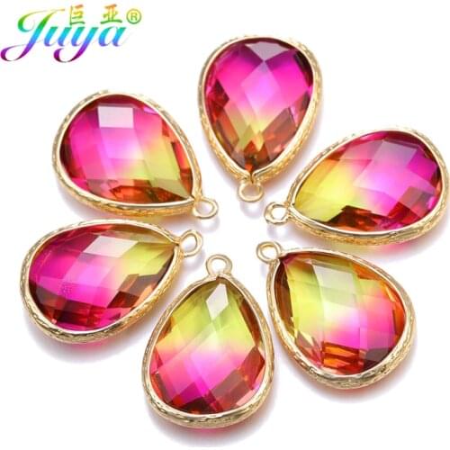 Juya 2pcs DIY Teardrop KC Gold Swa Crystals Glass Charms Pendant Accessories For Women Earrings Necklace Jewelry Making Supplies