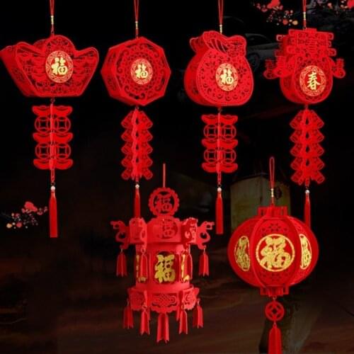 Chinese Red Lantern Spring Festival New Year Traditional Red Blessing Hanging Pendant Lantern Wedding Party Decorations