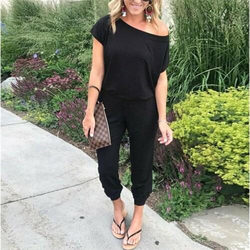 Sexy Short Sleeve jumpsuit women long romper 2019 New summer women lady Fashion solid jumpsuit overalls