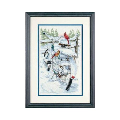 COTTON Top Quality Lovely Counted Cross Stitch Kit Bicycle Birds Bird in Snow Winter dim 35234