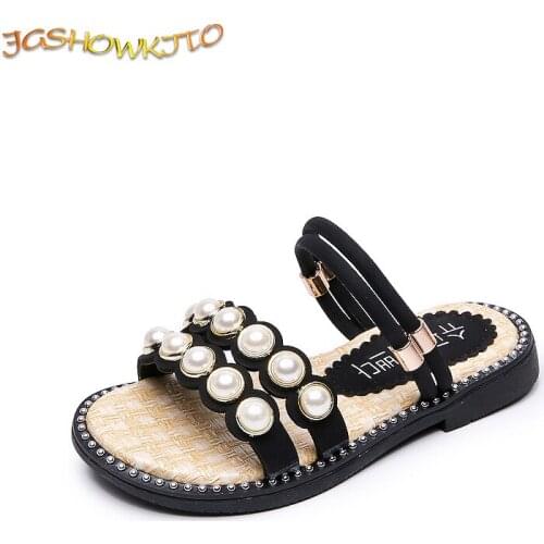 JGSHOWKITO Girls Summer Slippers Kids Slides For Middle Big Girl Children Beach Sandals Fashion Sweet Princess Pearl Beading New