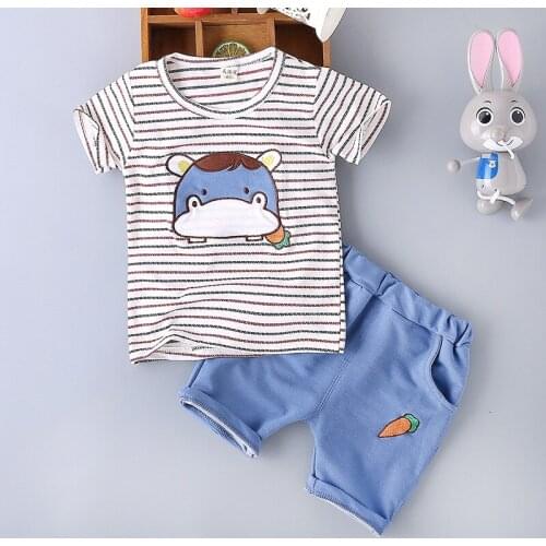 H988 Summer Boys Clothes Suit Baby Girl Outfits Good Quality Cotton Top+Pant 2PCS Set Fashion Character Clothing Suits