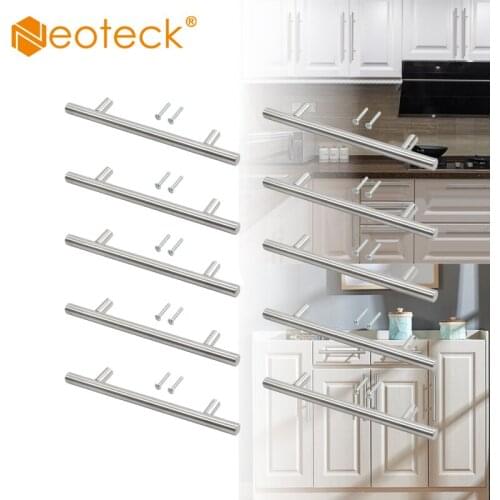 Neoteck 10 Pcs 200mm Kitchen Handle Cabinet Cupboard Door Drawer Handles Black Stainless Steel T Bar Handle Bar With Screws