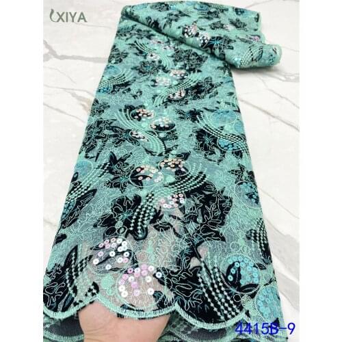Latest Flocking Velvet Lace Fabric Nigerian Net Lace Fabric with Sequins High Quality Embroidery Sequence Asoebi Lace APW4415B