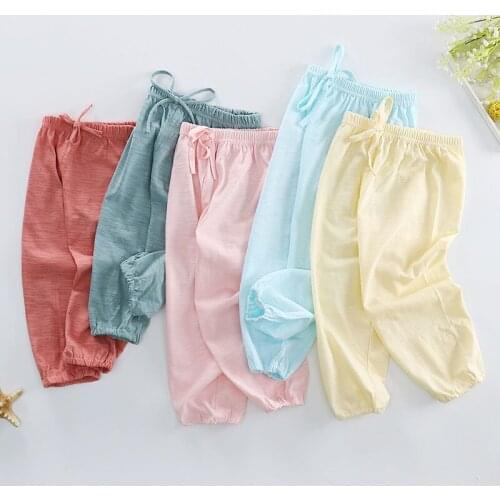 New Spring Summer Kids Leggings Boys Girls Thin Anti Mosquito Pants Candy Color Cotton Bloom Pants Trousers Baby Pajama Clothing
