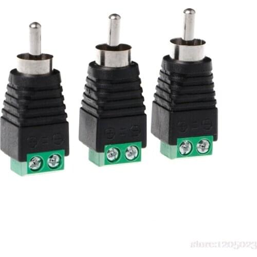 NEW 3 Pcs RCA Male Plug to AV Terminal Connector Video AV Balun 2 Screw