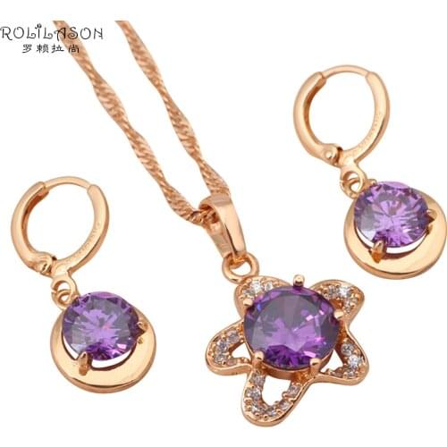 Charming brand Gold Color Earrings & Necklace Fashion Jewelry Sets Zircon Crystal Health Nickel & Lead free JS217