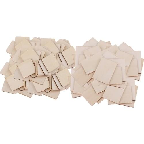 Wholesale 100 Pcs Square / Rectangle Shapes Blank Wood Pieces MDF