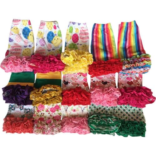 Wholesale Easter baby icing girls triple ruffle shorts Purple,Green Gold colors printed baby shorts for Mardi Gras holiday