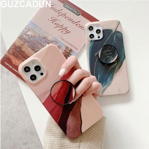 Leave Painting Stand Holder Phone Case for IPhone 11 11Pro Max XR XS Max 7 8 Plus 11Pro Soft IMD Back Cover for IPhone SE 2 12