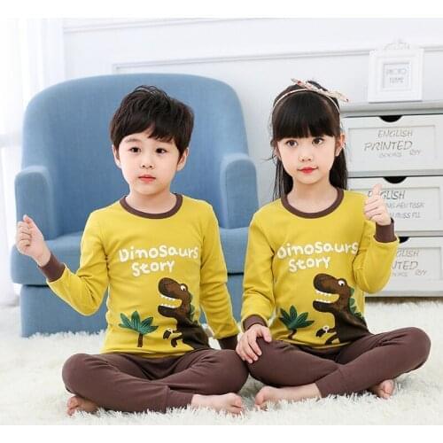 Baby Boys Yellow Monster Clothes Teenage Girls Pajamas Sets Children Long Sleeve Cotton Autumn Pajamas Pyjamas Children Homewear