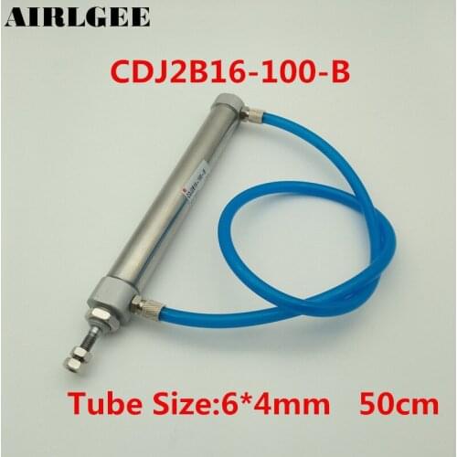 16mmx100mm Single Rod Pneumatic Air Cylinder w Clear Blue PU Tube Pipe Free Shipping