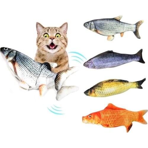 Realistic Plush Simulation Electric Doll Fish Funny Interactive Pets Chew Bite Supplies for Cat/Kitty/Kitten Fish Flop Cat Toy