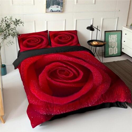 Wedding Bedding Pink Red Rose Quilt Cover Set Valentines Day Theme Home Bed Cover Pillowcase Bedclothes 100% Bamboo Fiber New
