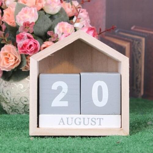 Vintage Decorative Wooden Perpetual Calendar House Model Home Decor Wood Block Calendar for Home Office Decor Gifts