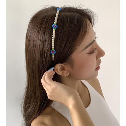 Punk simple and fresh imitation pearl flower headband pastoral color daisy hair accessories for women party wholesale