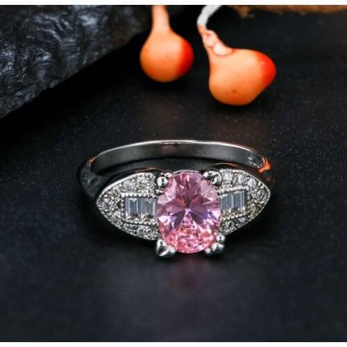 AAA Shine Pink Zircon Oval Wedding Ring 6x8MM Gemstone Rings for Women 925 Sterling Silver Ring Diamond Rings