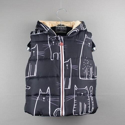 Boys Girls Winter Outerwear Children Clothing Coats Cat Pattern Print Thick Hooded Vest Kids Jackets Baby Girl Warm Waistcoat
