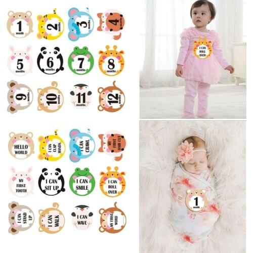 12 Pcs Cartoon Months Cards Skills Cards Memorial Stickers Newborn Photography Props Memory Recording Milestone Stickers