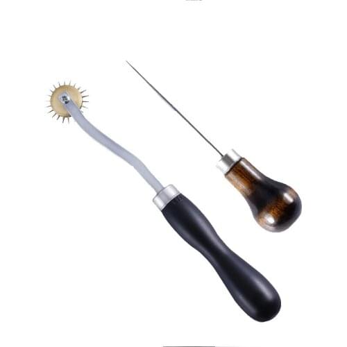 2PCS/Set Wooden Handle Awls Scribing DIY Leather Sewing Awl Shoes Repair Tool Hand Stitcher Leather Craft Awl Punch Hole