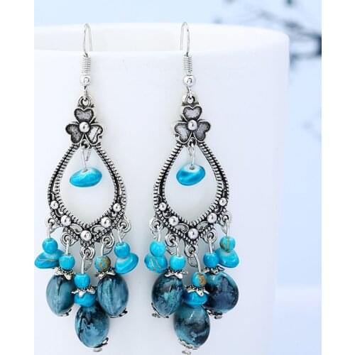 6 Color Bohemian Tassel Earrings Womens Fashion Color Crystal Heart Tassel Earrings Flower Long Carved Ethnic Ornaments