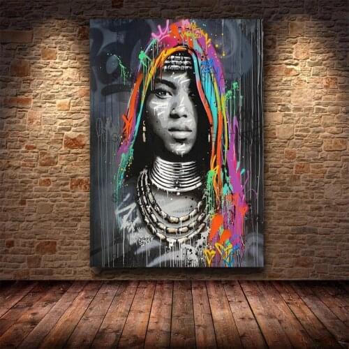 African Black Woman Graffiti Art Posters And Prints Abstract African Girl Canvas Paintings On The Wall Art Pictures Wall Decor