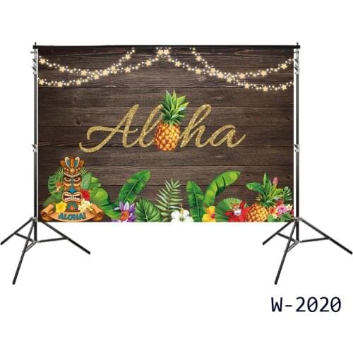 Aloha Luau Party Banner Tiki Tropical Hawaiian Beach Themed Decor Party Background Glitter Wood Plank Star Lights Photo Favors